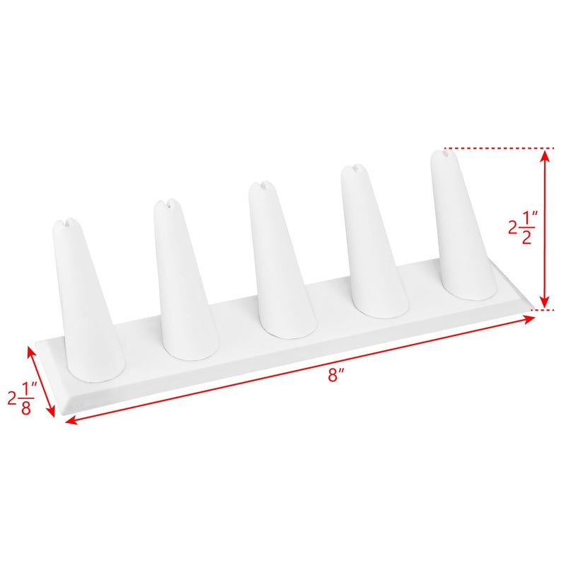 MOOCA 2 Pcs Set Ring Organizer for Showcase Display Drawer 5 Long Ring Storage Holder Jewelry Display Stands Showcase Jewelry Storage Counter, White Leatherette, 8 W x 2 1/8 D x 2 1/2 H in - Image 2